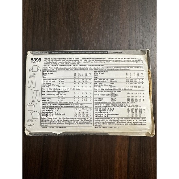 5398 Vintage Simplicity Sewing Pattern unisex Pullover Top Pants Shorts 1-3 1981 - Picture 3 of 4